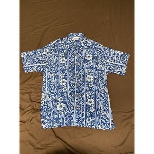 Vintage 90s Pineapple Lava Hawaiian Shirt XL Blue Floral 100% Rayon Aloha USA